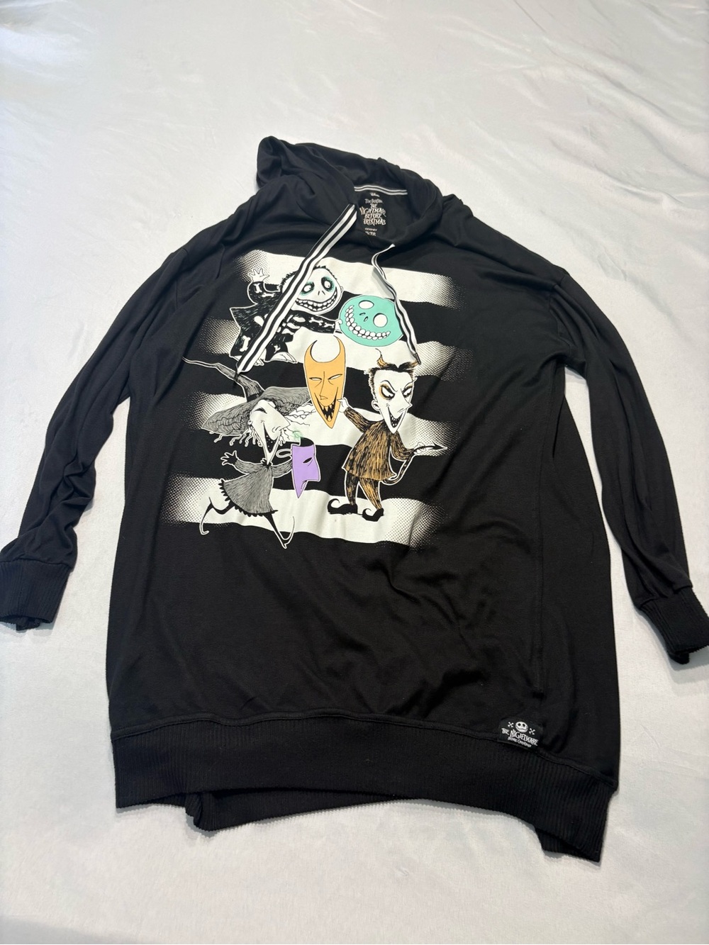 Disney Black Hooded Pullover Sleepwear Nightmare Before Chris Character Print